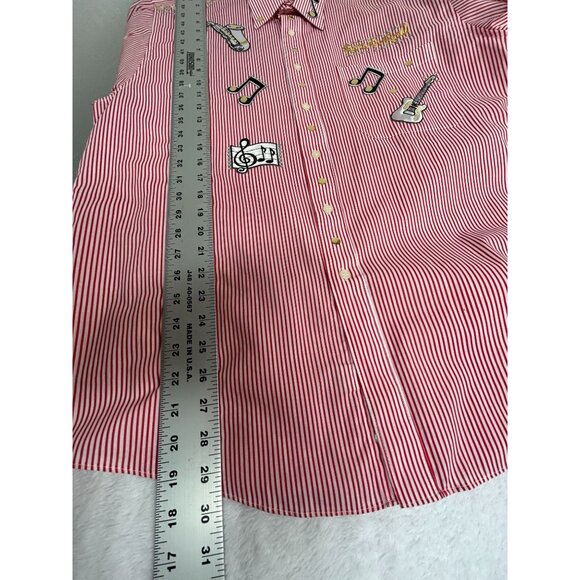 Vintage Mardel Striped Button-Up Shirt Large Musical Embroidery Handcrafted New - Picture 11 of 11